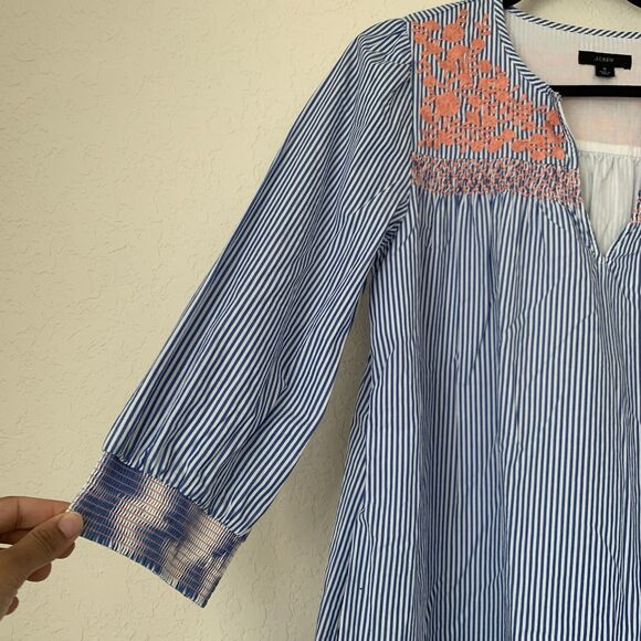 J CREW Leda Dress S Blue Stripe Embroidered Ruffle Hem Boho Cottagecore Peasant - Picture 6 of 15